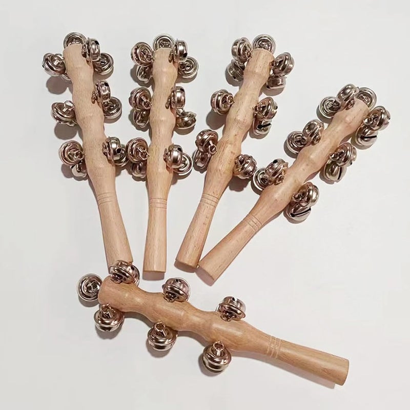 mocrcrel 13 Bell Instruments Hand Bell Sleigh Bells Jingler Bell Stick,Christmas Hand Jingle Bells Wooden Hand Sleigh Bells (4 pcs) - Image 3